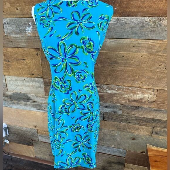 John Roberts Brightly Colored Abstract Floral Sleeveless Dress Back Zipper - Picture 12 of 16